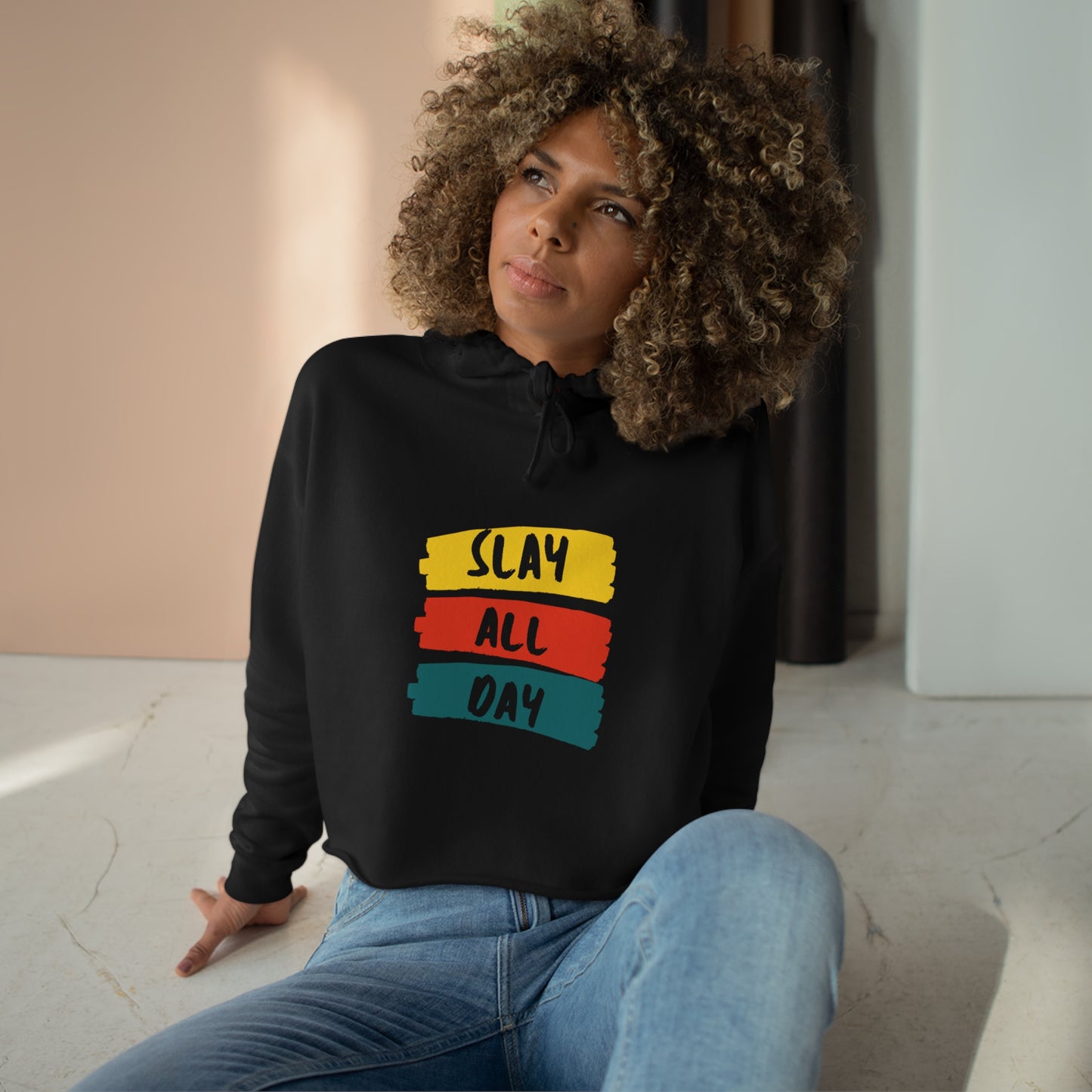 SLAY ALL DAY! Crop Hoodie featuring our hottest LOVE design