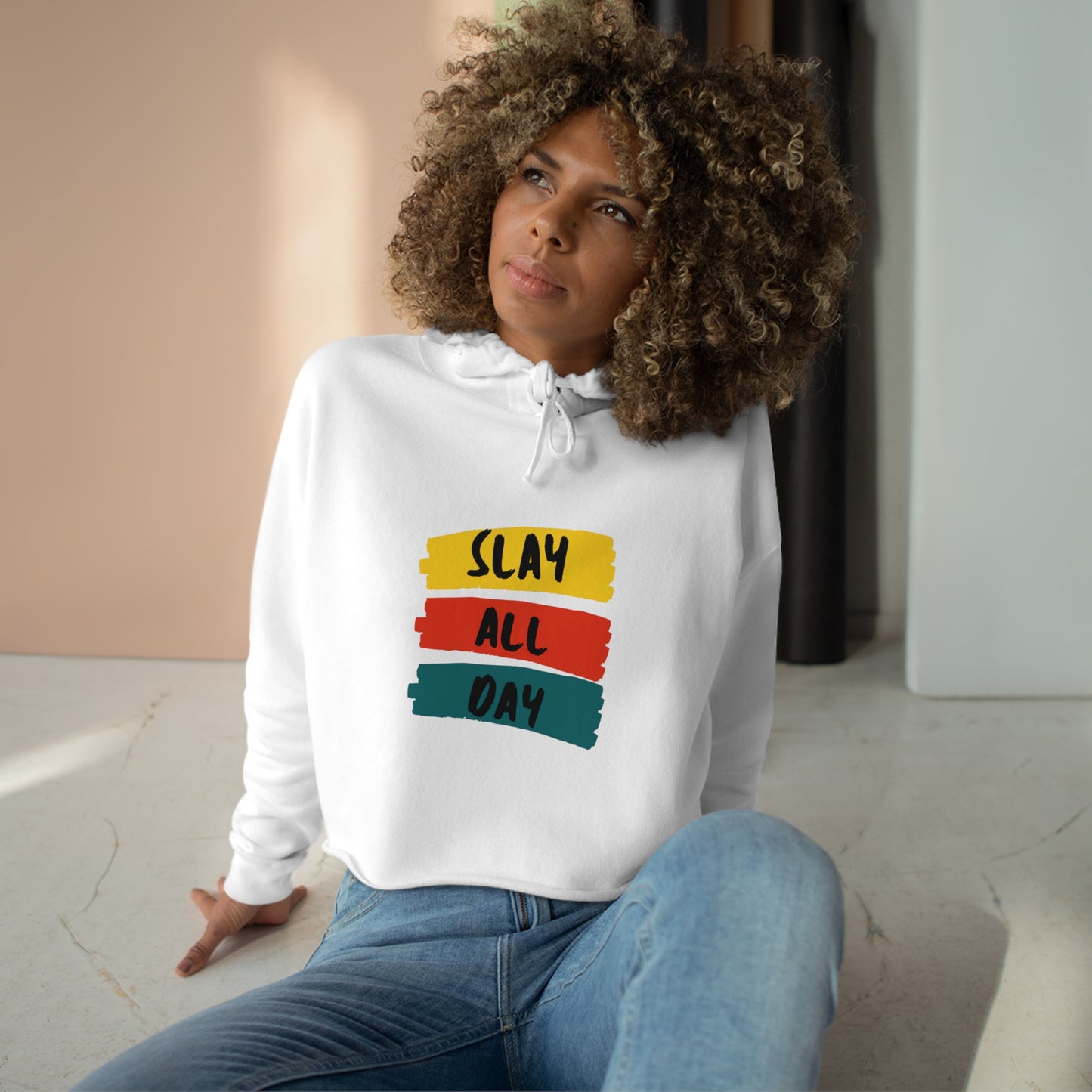 SLAY ALL DAY! Crop Hoodie featuring our hottest LOVE design