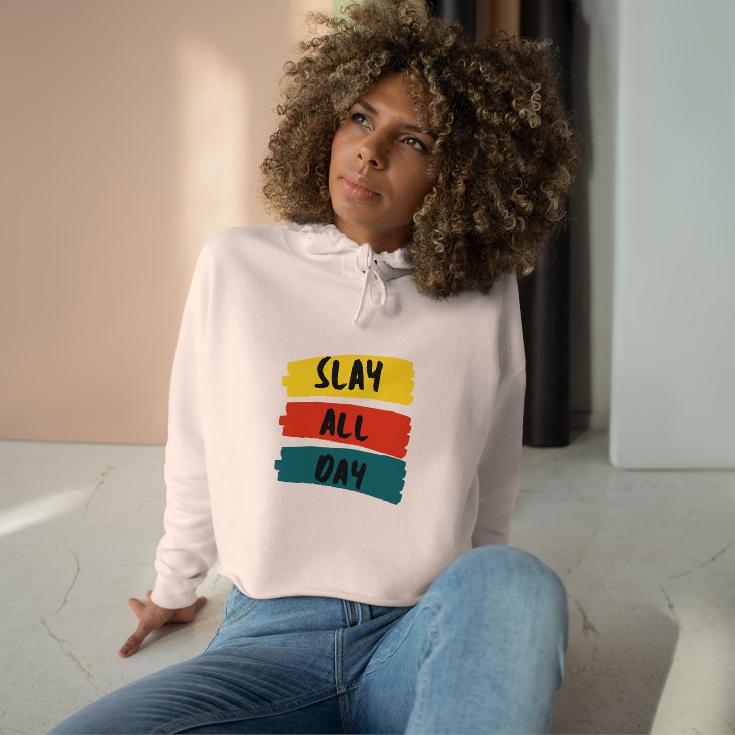 SLAY ALL DAY! Crop Hoodie featuring our hottest LOVE design