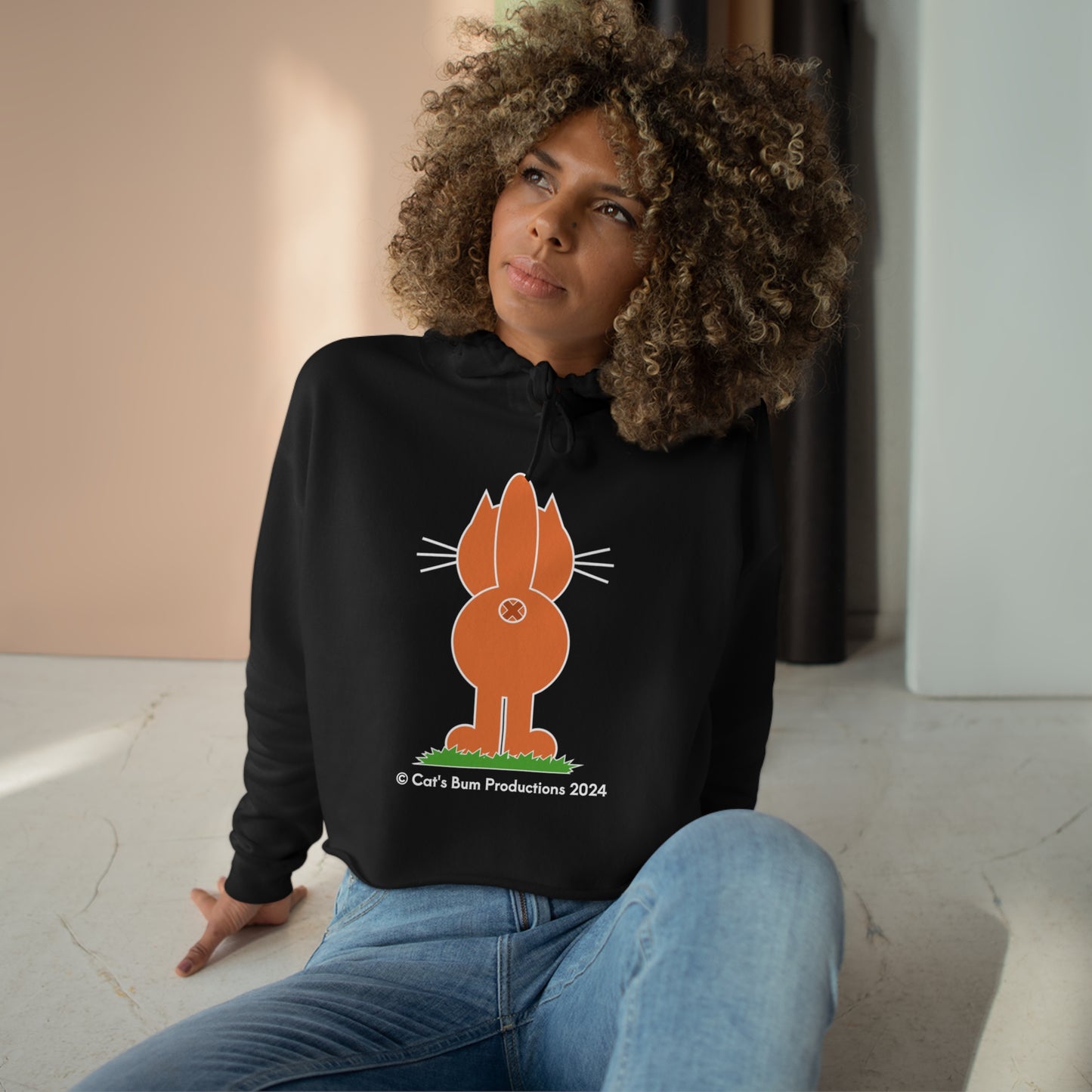 Ginger Cat's Bum in Black:  Crop Hoodie